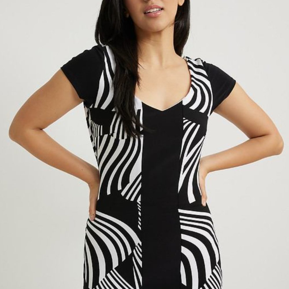 Joseph Ribkoff Black/Vanilla Stripped Dress